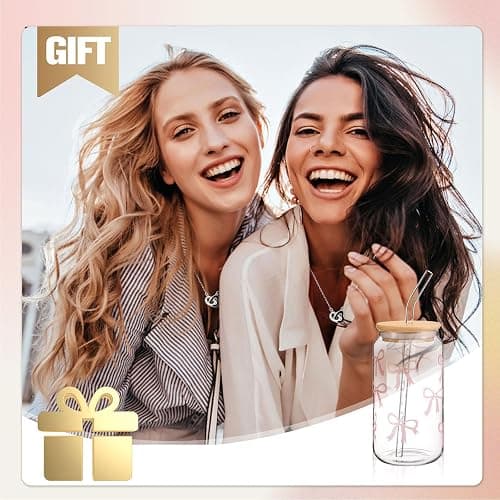 Cosmeria Bow Glasbecher 16 Oz Mit Deckel Und Strohhalm, Elegantes Geschenk Für Beste Freundin, Dekoratives Bow Design, Vielseitiges Trinkglas thumbnail 7
