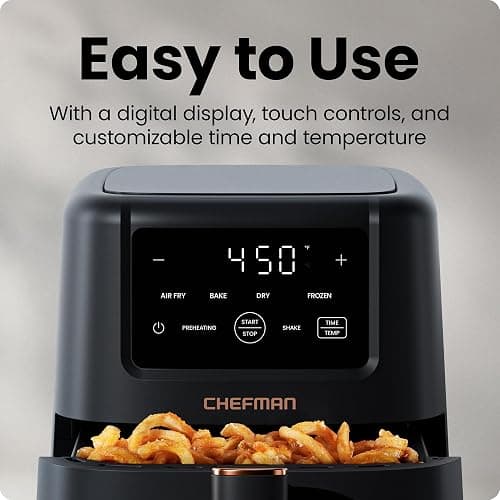 Chefman Air Fryer – 4-in-1 Slim 3.5 QT Airfryer, Air Fry, Bake, Dehydrate, Frozen, 450°F Max Temp for Extra Crispy Results in Minutes, Nonstick Ceramic Coating, Dishwasher-Safe Accessories - Black thumbnail 7