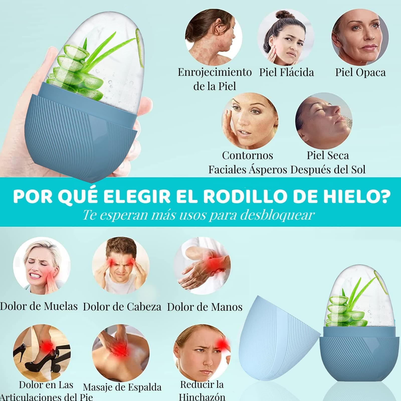 Rodillo de Hielo Facial, Ice Roller Facial para Cara y Ojos Reutilizable, Molde de Hielo Facial para Mejora La Piel Opaca/Piel Firme/Elimina la Hinchazón de Los Ojos/Elimina Las Ojeras (Verde) thumbnail 2