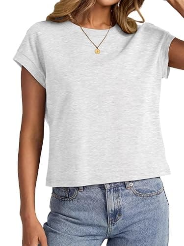 EasyGala Womens Cotton Crop Tops Loose Fit Crewneck Short Sleeve Summer Tee | 95% Cotton, Cap Sleeve, Cute, Basic, Casual, Going Out, Trendy Outfits, Fashion Clothes, Daily Wear, Work, Vacation thumbnail 3