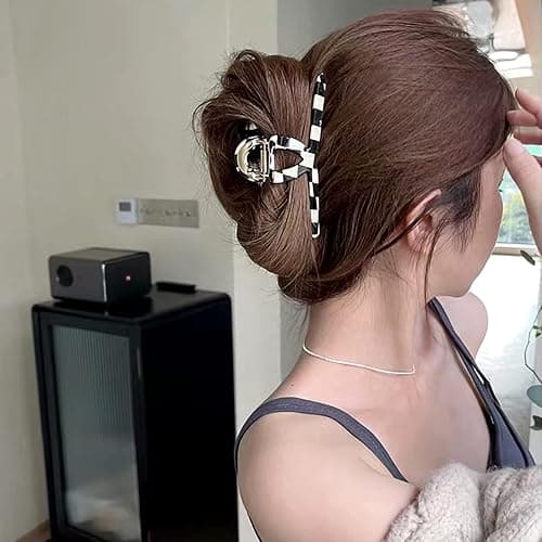 FAELBATY Hair Clip, Acetate Metal Claw Clip for Women, Strong Hold Claw for Heavy Hair, Checkerboard Pattern, 4.5" Jaw Clamp, Large Hair Accessories for Long Thick Hair thumbnail 8