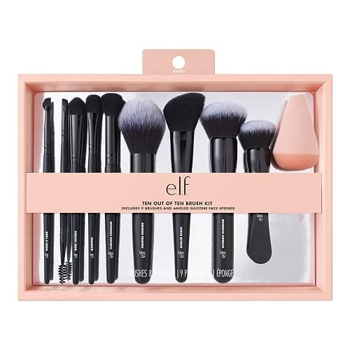 e.l.f. Ten Out Of Ten Brush Set, 10 Piece Brush Kit, Brushes For Face Makeup, Eyes, Brows & More, Made With Synthetic Bristles, Vegan & Cruelty-Free thumbnail 4