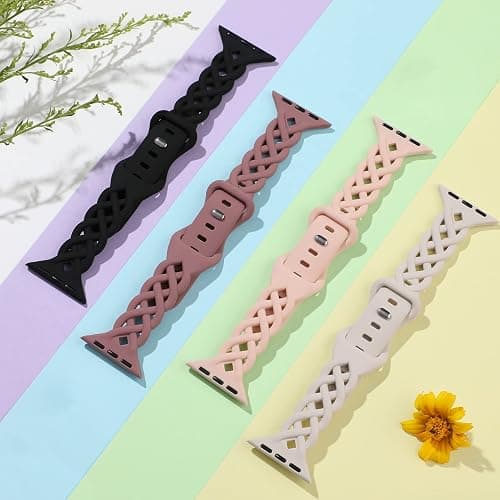 Slim Silicone Bands Compatible with Apple Watch Band 40mm 38mm 41mm 44mm 45mm 46mm 42mm Women Floral Breathable Braided Lace Thin Sport Strap Replacement Wristbands for iWatch SE Series 11 10 9 8 7 6 5 4 3 ultra 2 thumbnail 3