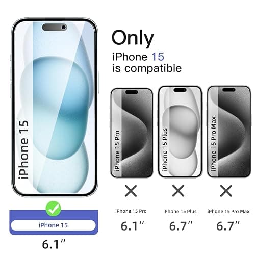 NEW'C 3X Privacy for iPhone 15 Screen Protector (6.1 inches)+ 3X Camera Lens Protector, Sensor Protection, Case Friendly Tempered Glass Film + Dust Plug - Easy Installation Tool Included thumbnail 2
