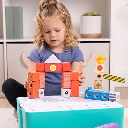 Melissa & Doug Blockables™ Deluxe City Snap and Play Amazon Exclusive, Mix and Match Connectable Wooden Building Blocks Play Set with Storage Bin and Play Lid (122 Pcs) - FSC Certified thumbnail 5