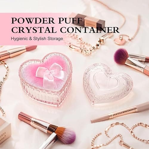 2 Pieces Large Body Powder Puff and Container, Dusting Powder Container with Puff,Powder Puff Crystal Case, Body Powder for Women Soft Washable Reusable Velour Face Body Glitter Wet Dry Makeup(Love) thumbnail 4