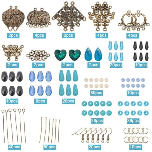 SUNNYCLUE 1 Box 10 Sets Chandelier Earring Making Kit Tibet Style Bohemian Charms Boho Earrings Bulk Lucky Turquoise Bead Glass Beads for Jewelry Making Kits DIY Dangle Earrings Women Adult Supplies thumbnail 3