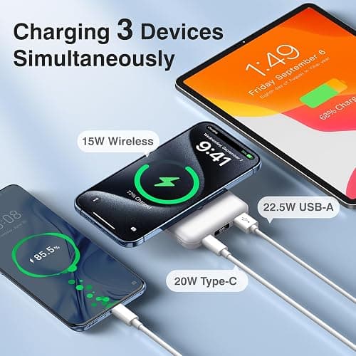AOGUERBE for MagSafe Portable Charger, 10000mAh Magnetic Power Bank 22.5W Fast Charging, Mini Battery Pack Wireless with LED Display&Foldable Stand for iPhone 17/16/15/14/13/12 Series (Polar White) thumbnail 4