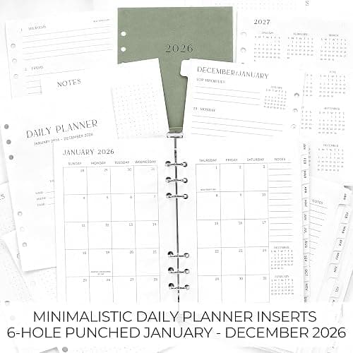 Beautiful 2026 Daily Planner Inserts for 6 Ring Binders – Durable A5 Paper Refill Set 5.5" x 8.3" - Refills Incl. Tabs & Monthly Calendar Spreads - From January 2026 - December 2026 thumbnail 4
