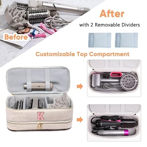 ELCUPA Initial Personalized Hair Tools Travel Bag Double-Layer Hair Dryer Case Compatible with Shark FlexStyle/SmoothStyle, Dysson Airwrap & Supersonic – Hair Tool Organizer for Travel & Home thumbnail 4