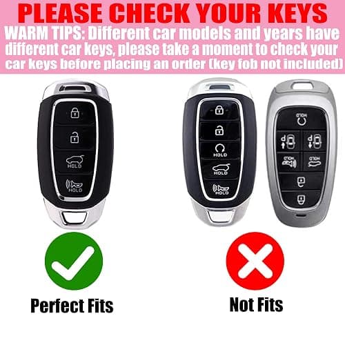 YIKECASE Key Fob Cover with Diamond Keychain Car Key Holder Compatible with Hyundai Kona Santa Fe Palisade Elantra GT Veloster Smart Remote Protector for Women, 4 Buttons (Silver-Heart) thumbnail 2