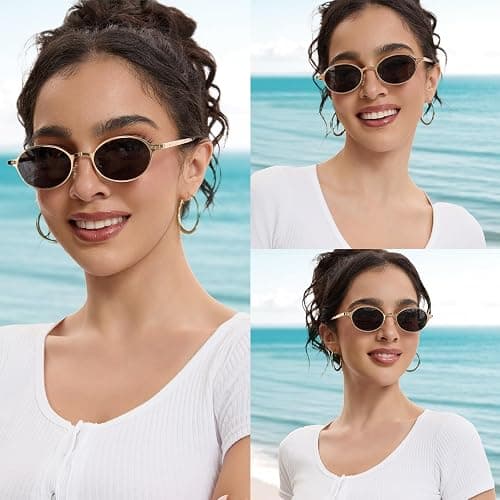 VIVIENFANG Polarized Retro Oval Sunglasses Womens Men Trendy 2026, Vintage Narrow Round Shades Chic 80 90s Sun Glasses VF2253 thumbnail 2