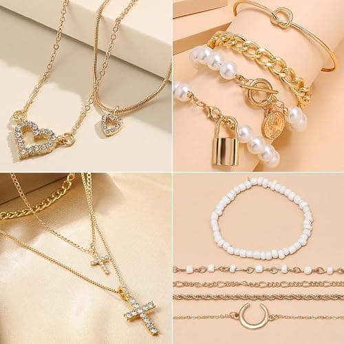 IFNODO 116Pieces Gold Plated Jewelry Set with 8 PCS Necklace, 22 PCS Bracelet, 66 PCS Stud Dangle Earring, 20 Pcs Knuckle Rings for Women Valentine Anniversary Friendship Gifts (GOLD SET) thumbnail 4
