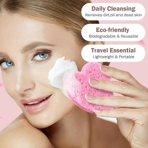 Dandat 300 Count Compressed Facial Sponges Heart Shape Face Sponges for Cleansing Natural Facial Exfoliating Pads for Estheticians(Pink) thumbnail 4