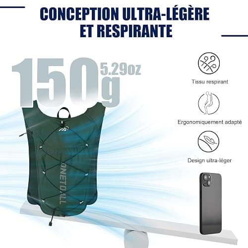 ONETOALL Gilet Hydratation Running Femme avec Flasque Running de 500 ML/Poche à Eau de 2L, Sac Hydratation Running Homme Léger 6L, Gilet Trail pour Jogging Vélo Marathon Moto, 150 g thumbnail 2