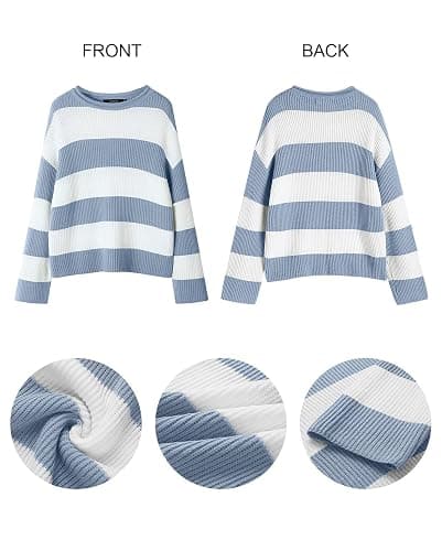 ZESICA Women's 2025 Fall Long Sleeve Oversized Striped Color Block Comfy Loose Crew Neck Knitted Pullover Sweater thumbnail 6