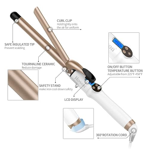 3/4 Inch Curling Iron Professional, Ceramic Tourmaline Curl Wand Barrel, Hair Curler Iron for Short Hair,Glove Include, Glove Include, Gold thumbnail 5