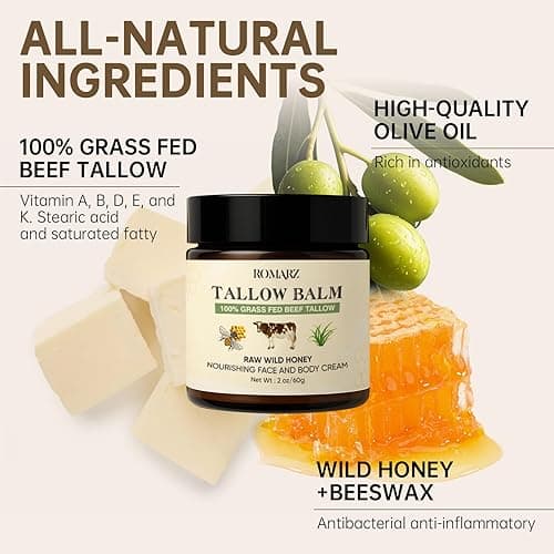 ROMARZ Beef Tallow for Skin,Organic Whipped Tallow and Honey Balm,Tallow Face Moisturizer,Carefully Crafted All-Natural Moisturizer,Leaves Skin Soft and Smooth,Nourishes and Soothes Dry Skin(2 Oz,1PC) - 2 Ounce (Pack of 1) - 1 thumbnail 2