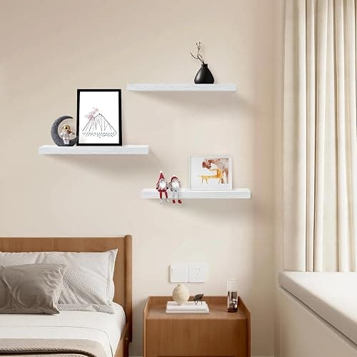 Upassion White Floating Shelves for Wall Set of 3, 16" White Shelves for Home Decor, Frame Display Wall Mounted Floating Shelf for Living Room, Bedroom, Bathroom, Kitchen thumbnail 4