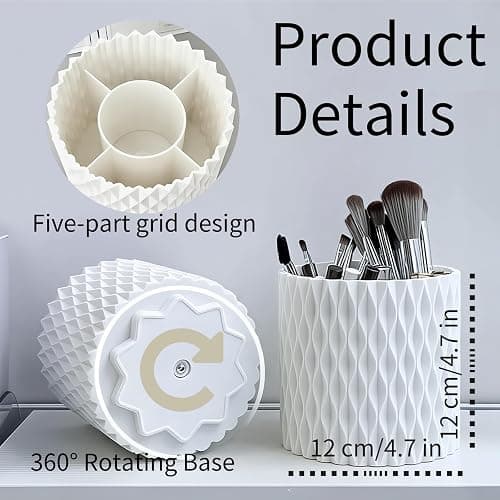 YLYZ Makeup Brush Holder with Cleaning Bowl, Makeup Brush Cleaner Mat Make up Brush Organizer Cosmetic Display Cases, Hair Brush Holder for Vanity, White thumbnail 6