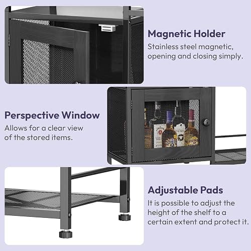 SWTYMIKI Coffee Bar Cabinet for Home - Farmhouse Coffee Stand Station Multi-Purpose Storage Cabinet with Adjustable Feet, Drawers - Kitchen Bar Table for Living Room, Corner, Small Space, Black thumbnail 8