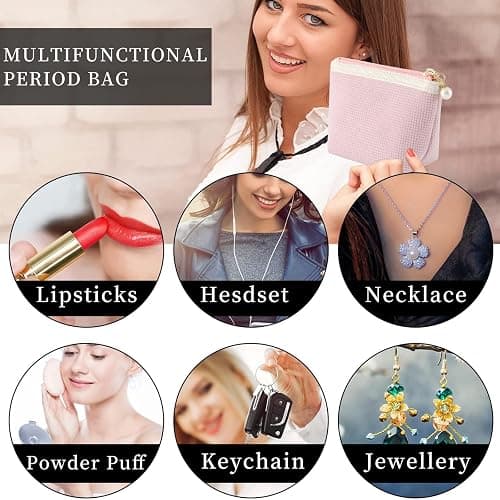 Teircno Preppy Corduroy Period Bag for Women, Cute Sanitary Napkin Storage Bag Portable Period Pouch with Pearl Zipper, Sanitary Pads Bag Tampons Holder for Purse, First Period thumbnail 6