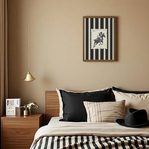 Western Cowboy Wall Art Vintage Horse Paintings Canvas Wall Decor Striped Rodeo Prints Mid Century Cowboy Pictures Country Western Posters for Bedroom Living Room 12x16 Inch Framed thumbnail 8