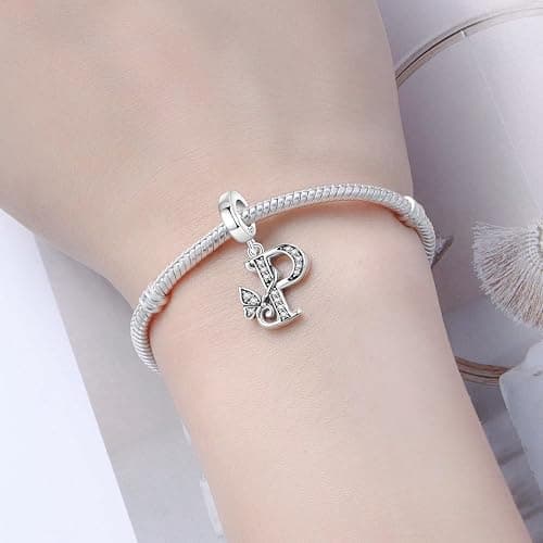 PANPOKI 2 Pack 925 Sterling Silver Butterfly Letter Charms for Bracelets and Necklace Alphabet Initial Dangle Pendants Round Spacer Beads Pave Cubic Zirconia Jewelry Gift for Women thumbnail 5