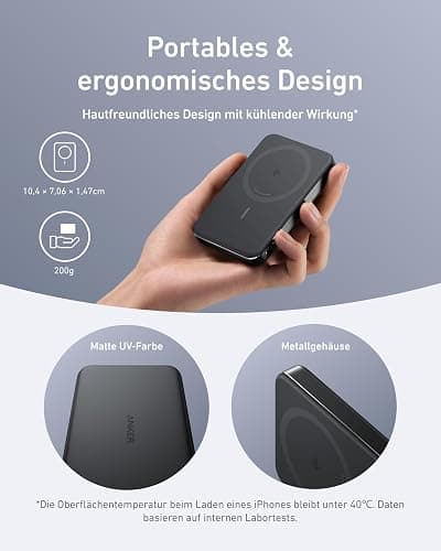 Anker MagGo Powerbank, Ultra-schlankes 10.000mAh magnetisches Akkupack, Qi2-zertifiziert, portabel, 15W Ultra-schnelles MagSafe-kompatibles Ladegerät, ergonomisches Design, nur für iPhone 16/15/14/13 thumbnail 4