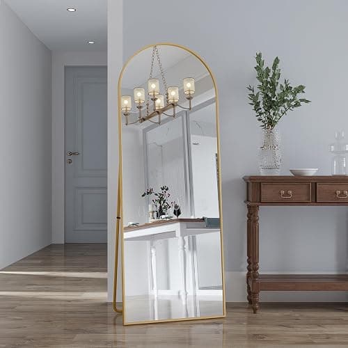 🎀Miroir sur Pied 162 x 53 cm, Grand Miroir Arqué en Pleine Longueur avec Cadre en Aluminium Doré, Miroir Mural sur Pied pour Chambre à Coucher, Salle de Bain, Entrée, Couloir, Vanité(Demi-Cercle doré) thumbnail 4