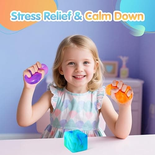 Fidget Toys Squishy Stress Cube, Swirl Stress Balls for Kids Adults Squishies Stress Relief, Ice Squishy Cube Sugar Balls, Sensory Toys for Kids with Autism (Green+Purple+Orange) thumbnail 4