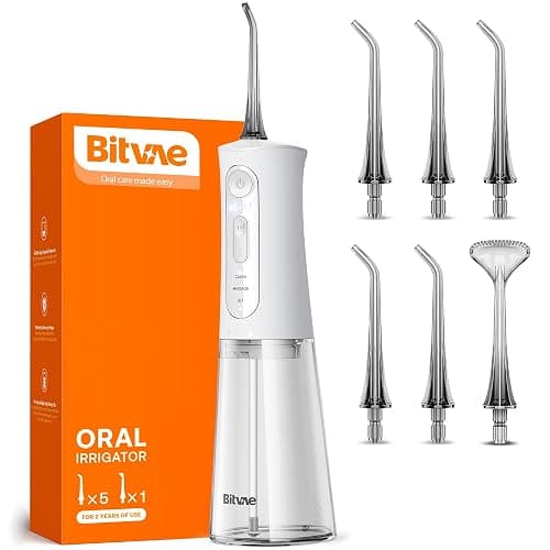 Bitvae Water Dental Flosser for Teeth, Rechargeable Water Teeth Cleaner Picks, 3 Modes 5 Intensities, IPX7 Waterproof, Oral Irrigator USB Cordless Water Dental Picks for Cleaning - Frost White - Image 1