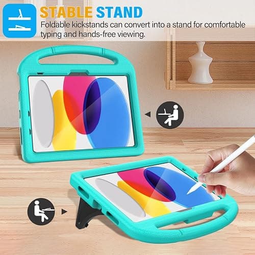 SUPLIK Kids Case for iPad A16 11-Inch 2025 (11th Gen) & iPad 10th Generation (10.9" 2022), Durable Shockproof Stand Cover with Screen Protector/Pencil Holder/Handle for Kids, Cyan thumbnail 4