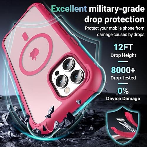 jaroco Magnetic for iPhone 12 Pro Max Case Heavy Duty Protection Rose | Compatible with MagSafe,Military Grade Drop Protection,Translucent Matte,Non-Slip,Shockproof 2-Layer Durable Bumper Case thumbnail 4