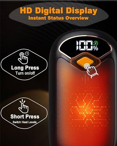 Hand Warmers Rechargeable - Electric Hand Warmer Rechargeable 2 Pack, LED Digital Display, 4 Heat Levels Reusable, USB, Magnetic Portable Handwarmers for Golf/Camping/Hunting, Gift for Women, Men thumbnail 3