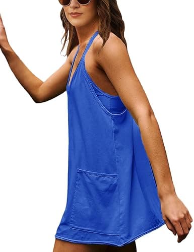 Lentta Womens Athletic Sleeveless Mini Dress with Built-in Shorts V Neck Spaghetti Strap Sundress thumbnail 4