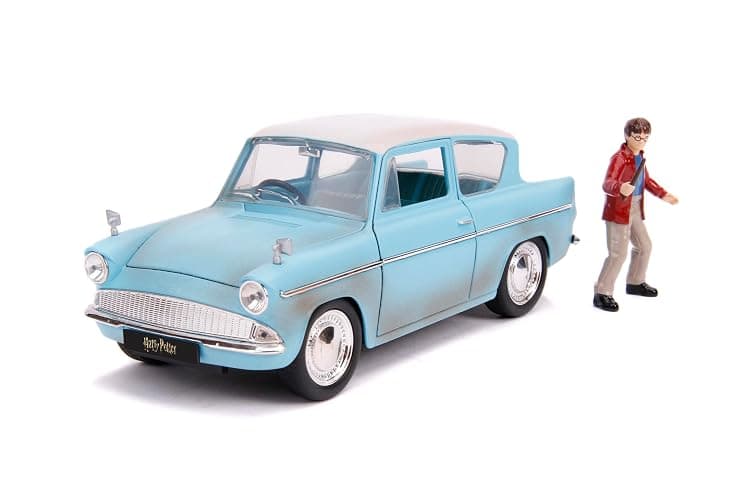 Jada Toys Harry Potter & 1959 Ford Anglia DIE-CAST Car, 1: 24 Scale Vehicle & 2.75" Collectible Metal Figurine, Rusty Blue - Image 1