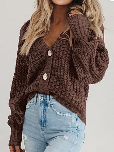 PRETTYGARDEN Women's Chunky Knit Open Front Sweater Long Sleeve Button Loose Short Cardigan Outerwear Coats thumbnail 3