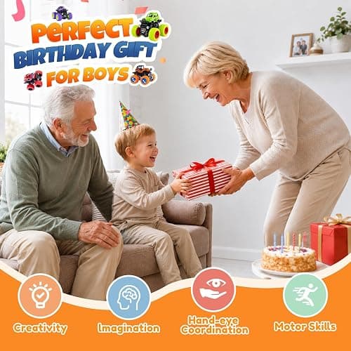 ANAOER 4 Pack Monster Trucks Toys for Boys 2 3 4 5 6 7 Year Old, Friction Powered Pull Back Car Toys for Toddlers Kids Ages 3-5 2-4 4-7, Best Birthday Christmas Party Gift for Boys and Toddlers thumbnail 6