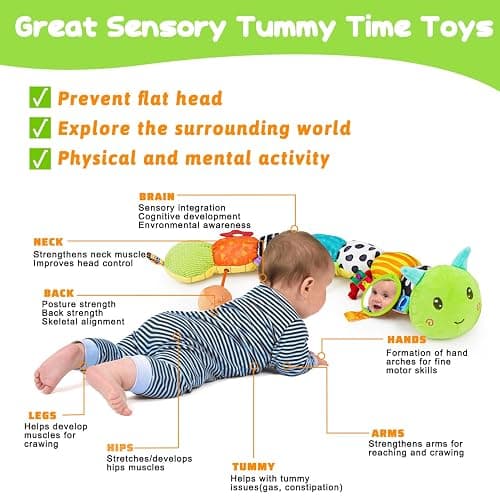 Baby Sensory Toy 0-6 Month Music Animal Stuffed Plush Caterpillar Toy for Infant 0-3-6-12 Month Old Tummy Time with Mirror Crinkle Rattle Toys for Newborn Boys Girl Shower Gifts Easter Basket Stuffer thumbnail 3