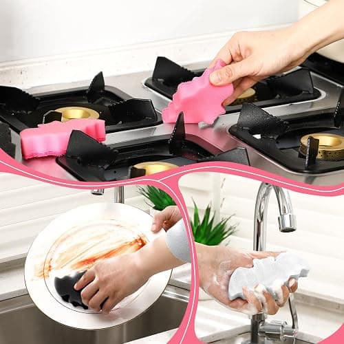 Tioncy 12 Pack Bat Kitchen Sponges Bulk Dual Sided Scrubber Sponges Dishwashing Non Scratch for Bat Kitchen Accessories Dish Scouring Black, White, Pink thumbnail 4