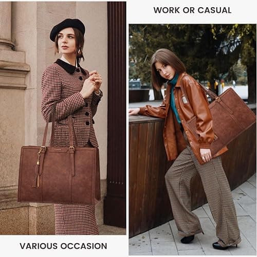 LOVEVOOK Laptop Bag for Women Vintage Leather Laptop Tote 17.3 inch Large Capacity Computer bag with Clutch Purse for Work thumbnail 2