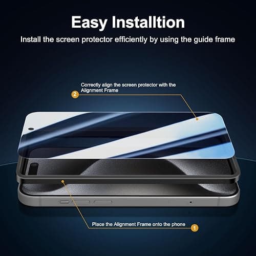 NEW'C 3 Pack Privacy for iPhone 15 Pro Screen Protector (6.1 inches), Anti-Spy Tempered Glass Film,Case Friendly Ultra Resistant,Balanced 28-Degree Privacy Angle - Easy installation tool included thumbnail 5