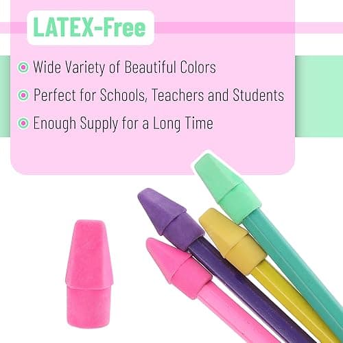 Mr. Pen- Pencil Top Erasers, 120 Pack, Latex-Free, No-Smudge | Cap Pencil Erasers for Precise Erasing, Kids, Teachers, Studying Supplies, Vibrant Colors thumbnail 4