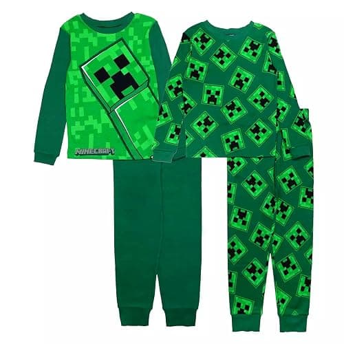 Minecraft Boys' 4-Piece Snug-fit Cotton Pajama Set, Soft & Cute for Kids - 10 - Surprise Creeper - Image 1