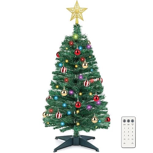 3 FT Small Christmas Tree with Lights, 12 Lighting Modes, Timer&Ornaments, Mini Fake Artificial Xmas Tree for Tabletop, Home, Office, Christmas Decoration Tree Decor - Image 1