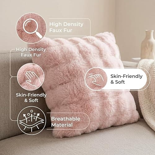 Neelvin Set of 2 Decorative Cushion Covers Thick Plush Wool Pink Throw Pillow Covers 40x40 cm,16x16 Inches Pillowcase Plush fluffy for Couch Livingroom Sofa Bedroom thumbnail 4