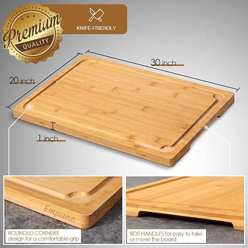 30 x 20 Extra Large Cutting Board, Turkey Carving Board Bamboo Meat Cutting Boards for Kitchen with Juice Groove and Handles Heavy Duty Charcuterie Board, 4XL, Empune thumbnail 3