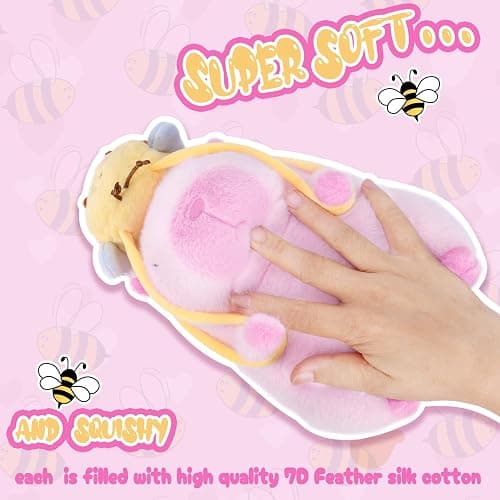 CHDBLOCK Capybara Plush Toy - 9 Inch Kawaii Capibara Stuffed Animal with Bee Backpack, Cute Pink Capybara Plushie Doll Pillow for Kids and Adults thumbnail 3