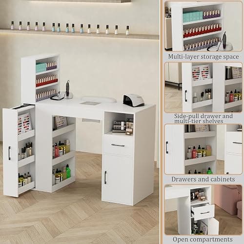 Annzoe Professional Nail Desk for Nail Tech with Storage Cabinet and Fan – Modern Nail Table for Salon, Nail Tech Table with Drawer, Armrest & Dust Collector,Manicure Table Nail Desk thumbnail 5